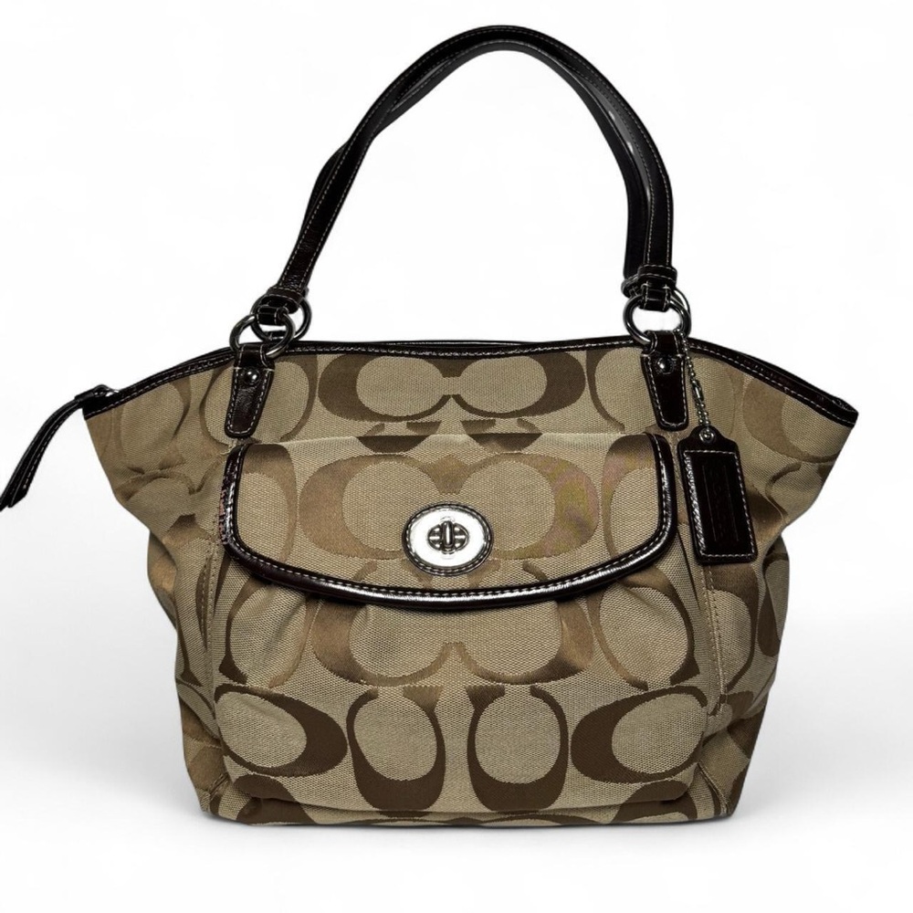 Vintage Coach Signature Turn Lock Shoulder Bag Brown Monogram Y2K